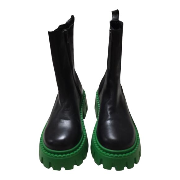 Steve Madden Charges Black Green Sole Leather Zip Up Chunky Boots‎ size 7 New - Picture 10 of 14